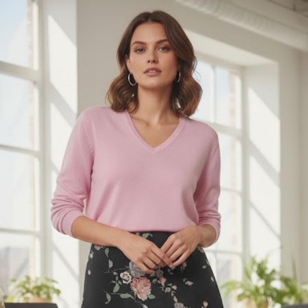 Polo Ralph Lauren | 100% Cashmere V-Neck Sweater in Baby Pink